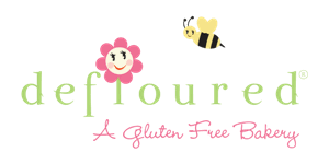 The logo of defloured- a gluten free bakery