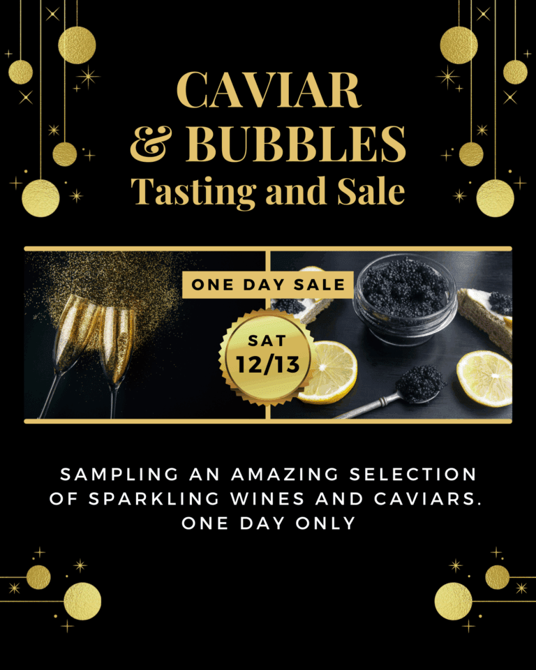 Champagne and caviar display for Sunset Foods Caviar & Bubbles event