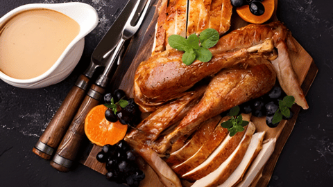 Expertly carved sous-vide turkey.