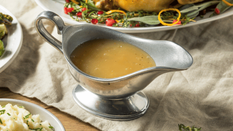 A boat of rich, thick turkey gravy.